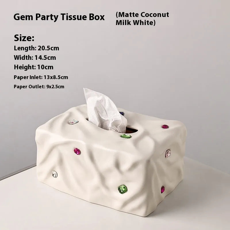 Ceramic tissue box in matte coconut milk white finish on a bathroom counter.
