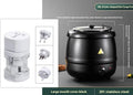 Black 10-litre stainless steel insulation pot with a large mouth and steel cover, shown with an adapter plug.