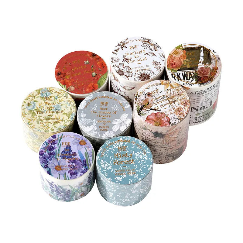 Roll of Japanese paper floral washi tape with vintage watercolour designs for journaling and craft projects