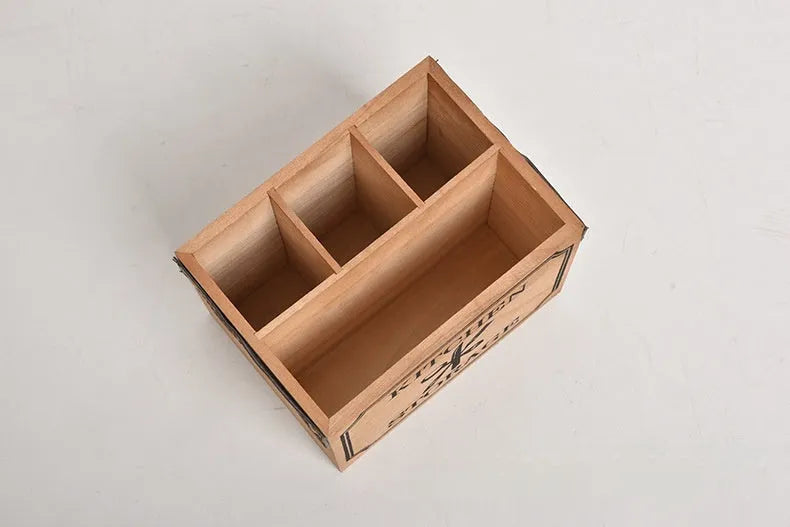 Solid colour wooden kitchen storage box for knives forks chopsticks with internal grid divider