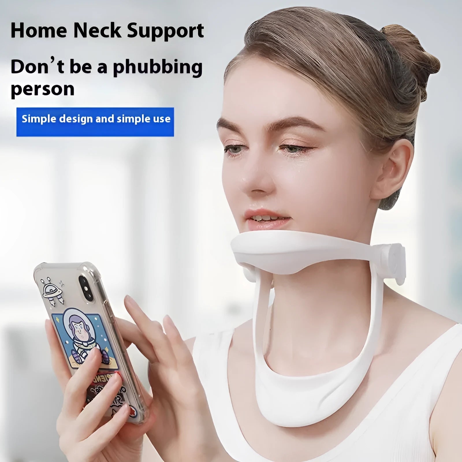 White PP plastic neck brace for cervical spine support shown on a grey background.