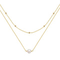 S925 sterling silver double-layer necklace with twin pearls on a ball bead chain.
