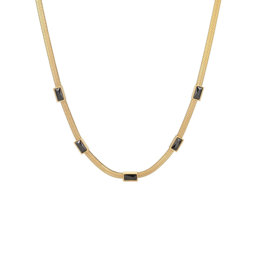 Retro geometric square zircon necklace with stainless steel chain and electroplated finish