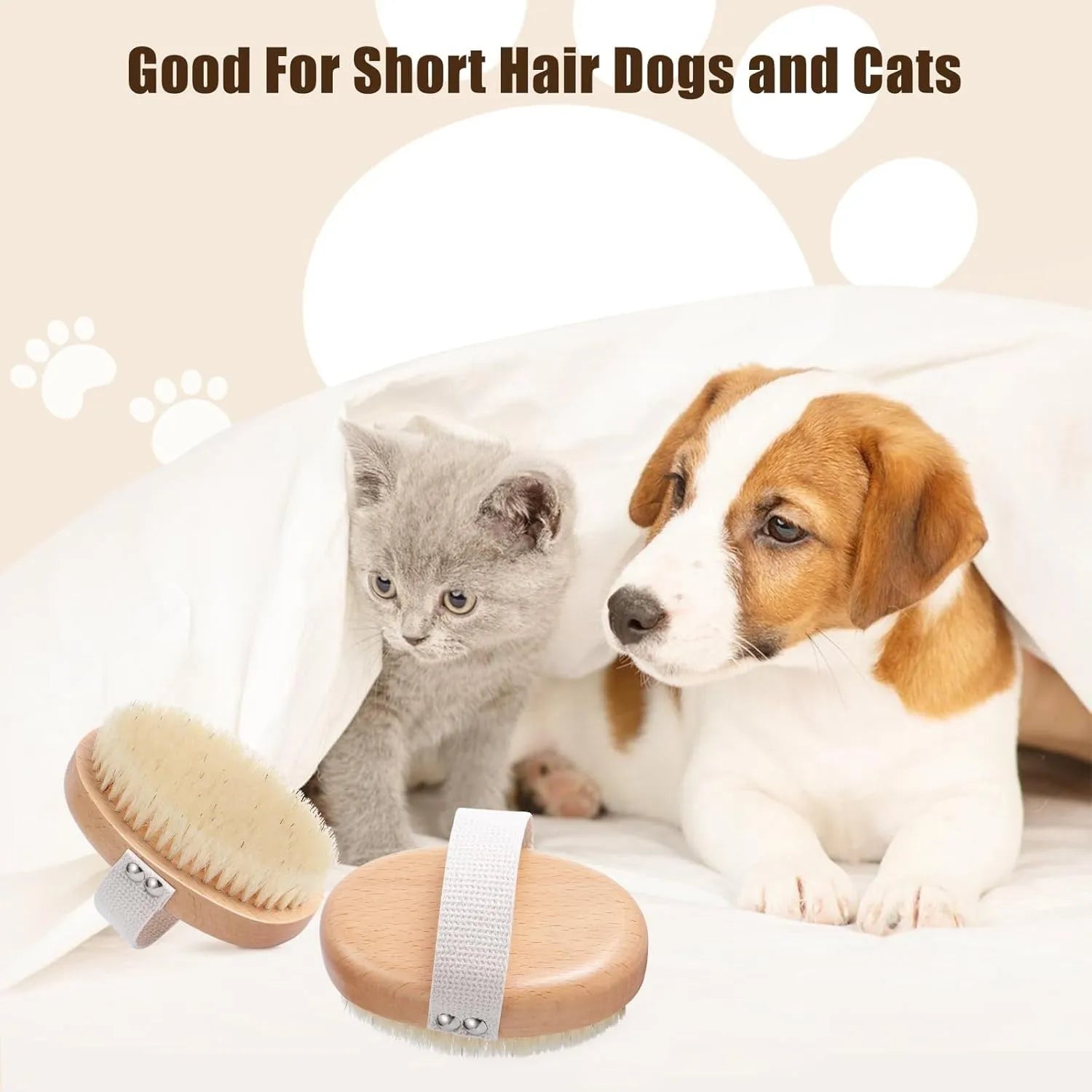 Soft boar bristle pet palm brush for short-haired dogs and cats with beech wood handle