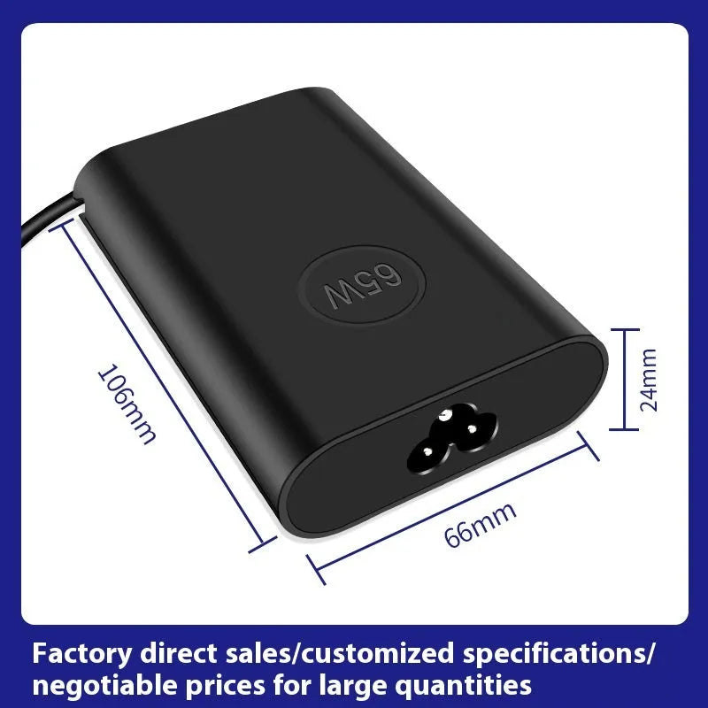 Black 65W laptop Type-C power adapter with multiple international plug cords