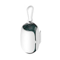 White and translucent grey space capsule dog poop bag dispenser with leash clip and top hook