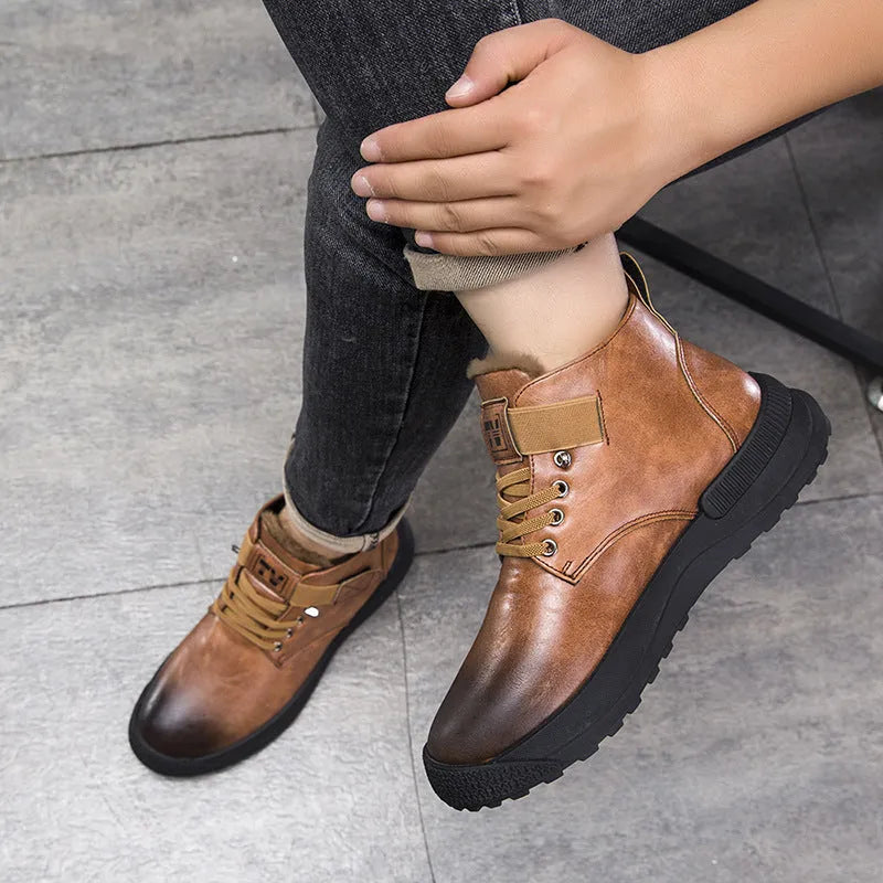 Black high-top platform Martin boots with a velvet-textured upper and thick rubber sole.