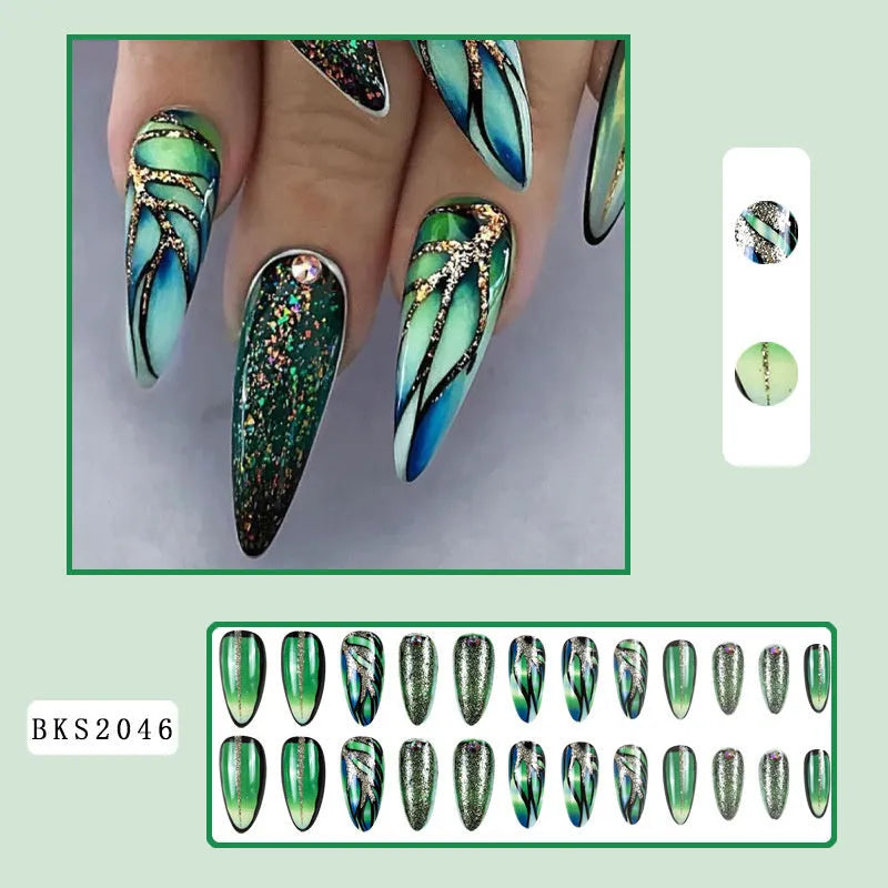 Colourful lines almond-shaped nail stickers in European Square style with four colour options