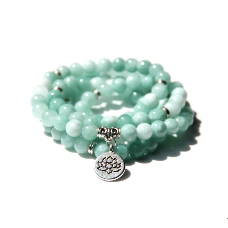 Geometric natural stone bracelet with angel echeveria and lotus design for women in various colours
