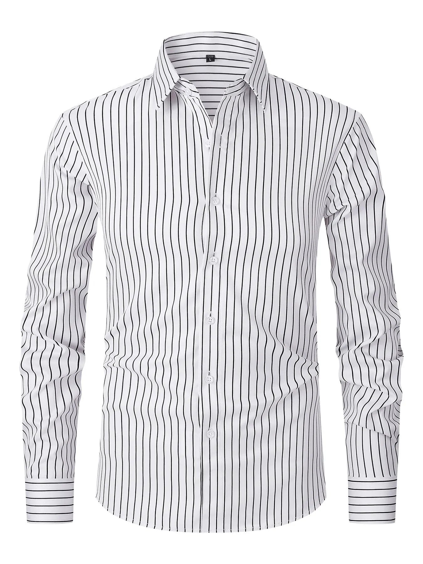 Men's slim-fit long sleeve striped business shirt in a blue and white colour pattern.