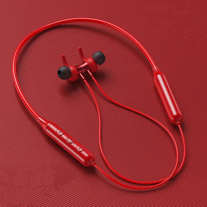 Wireless Bluetooth headset binaural neck-hanging stereo in black with battery display and voice control