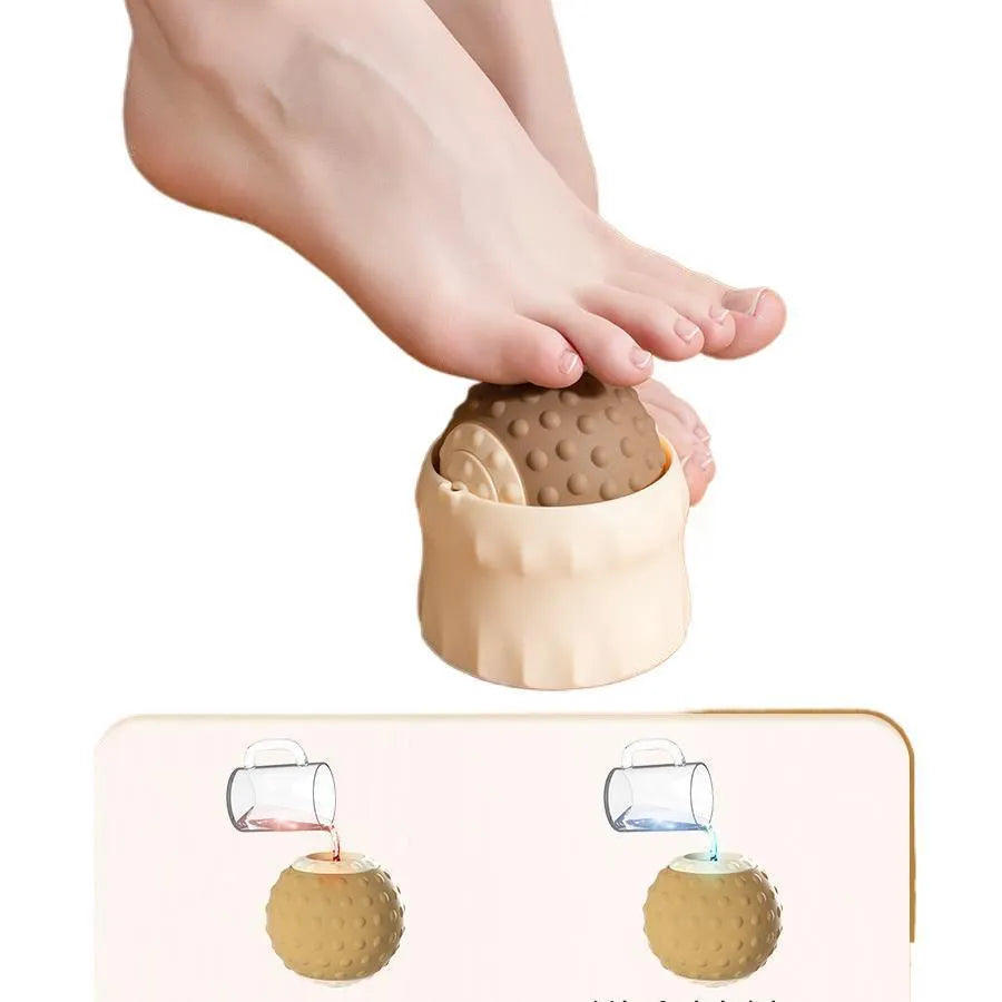 Caramel mocha double ball massage ball for cold and hot compress therapy on a foot