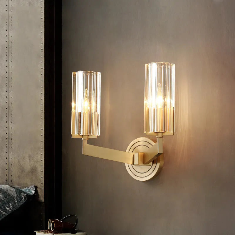 Modern minimalist copper wall lamp with single head design for bedside lighting