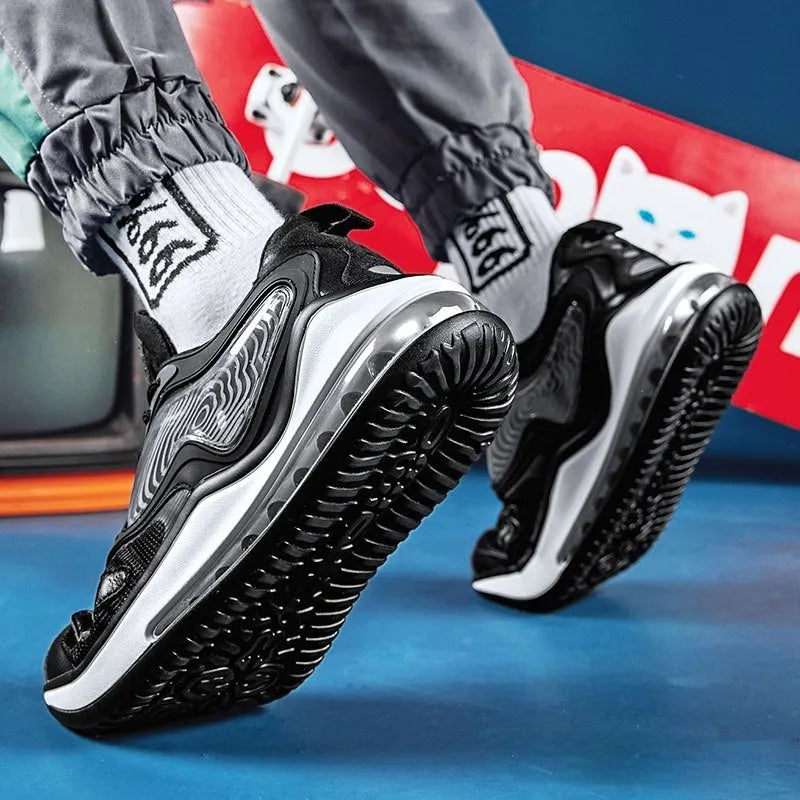 Summer air cushion height increasing men's shoes in Space Black or Space White with rubber sole