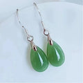 Natural Hetian jade water drop eardrop earrings with alloy ear needle in emerald colour