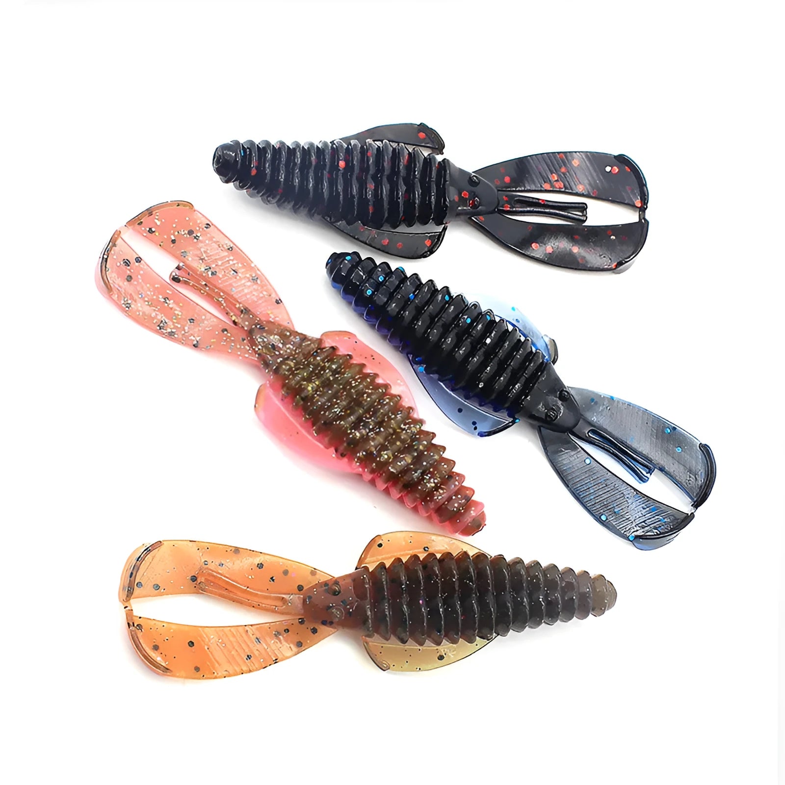 PVC fishing soft bait lure showing two size options: 8cm and 12cm versions in multiple colour patterns