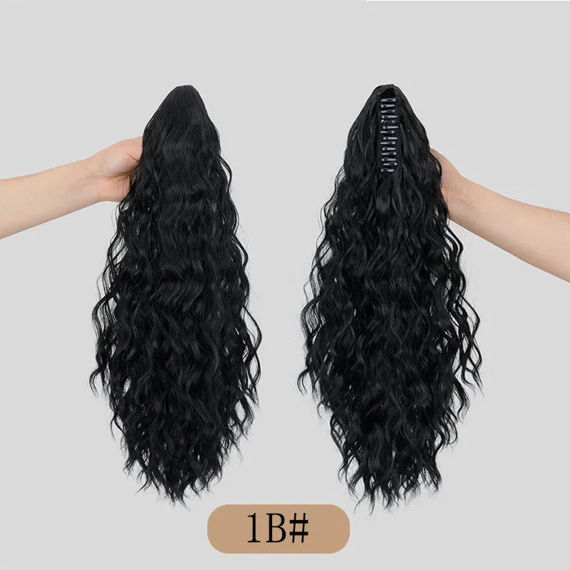 Corn curl synthetic ponytail wig with water ripple grip attachment in multiple colour options