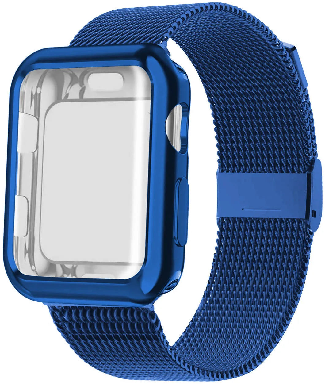Apple Watch with silver magnetic Milanese loop band showing adjustable magnetic clasp on wrist.