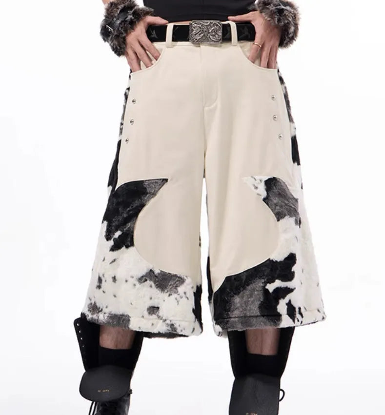 Cropped trousers in milk fibre with stitched decorative pattern options including check, stripe, print and embroidery.