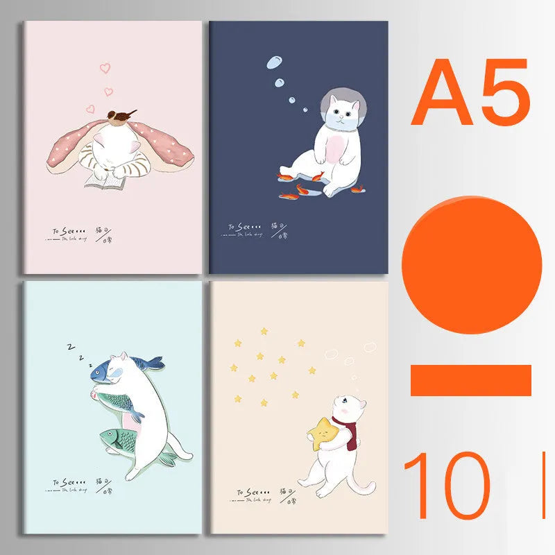10-pack of kraft paper notebooks with thread binding in A5 and B5 sizes with various cover designs