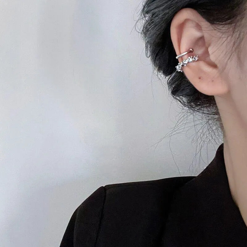 Geometric irregular frosty ear clip earrings with double fastening in alloy material