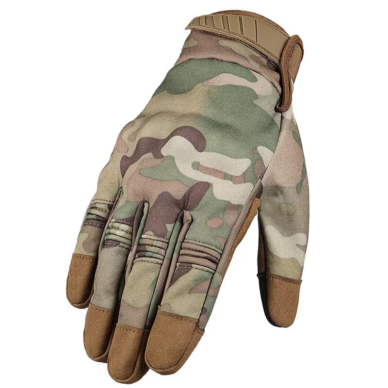 Outdoor multifunctional tactical gloves in A24 Black with touch screen fingertips from front view