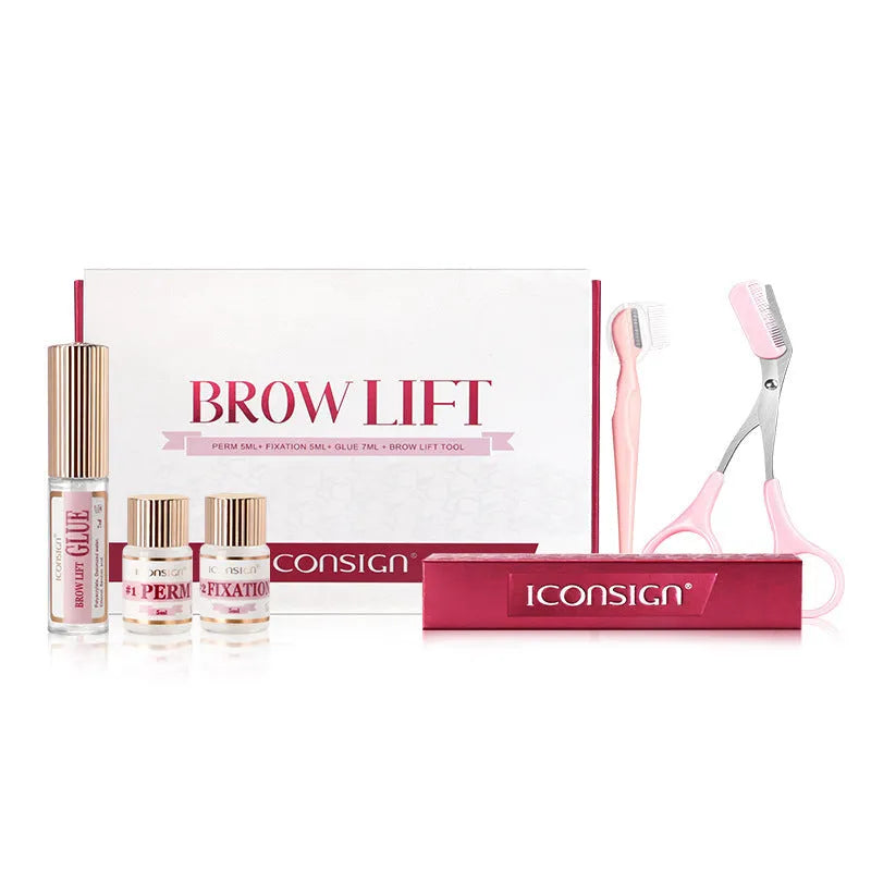Pink eyebrow perm kit with keratin treatment solution and quick ironing suit for eyebrow styling