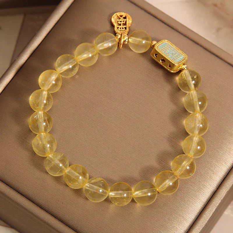 Women's natural yellow citrine crystal bracelet with rhinestone detailing