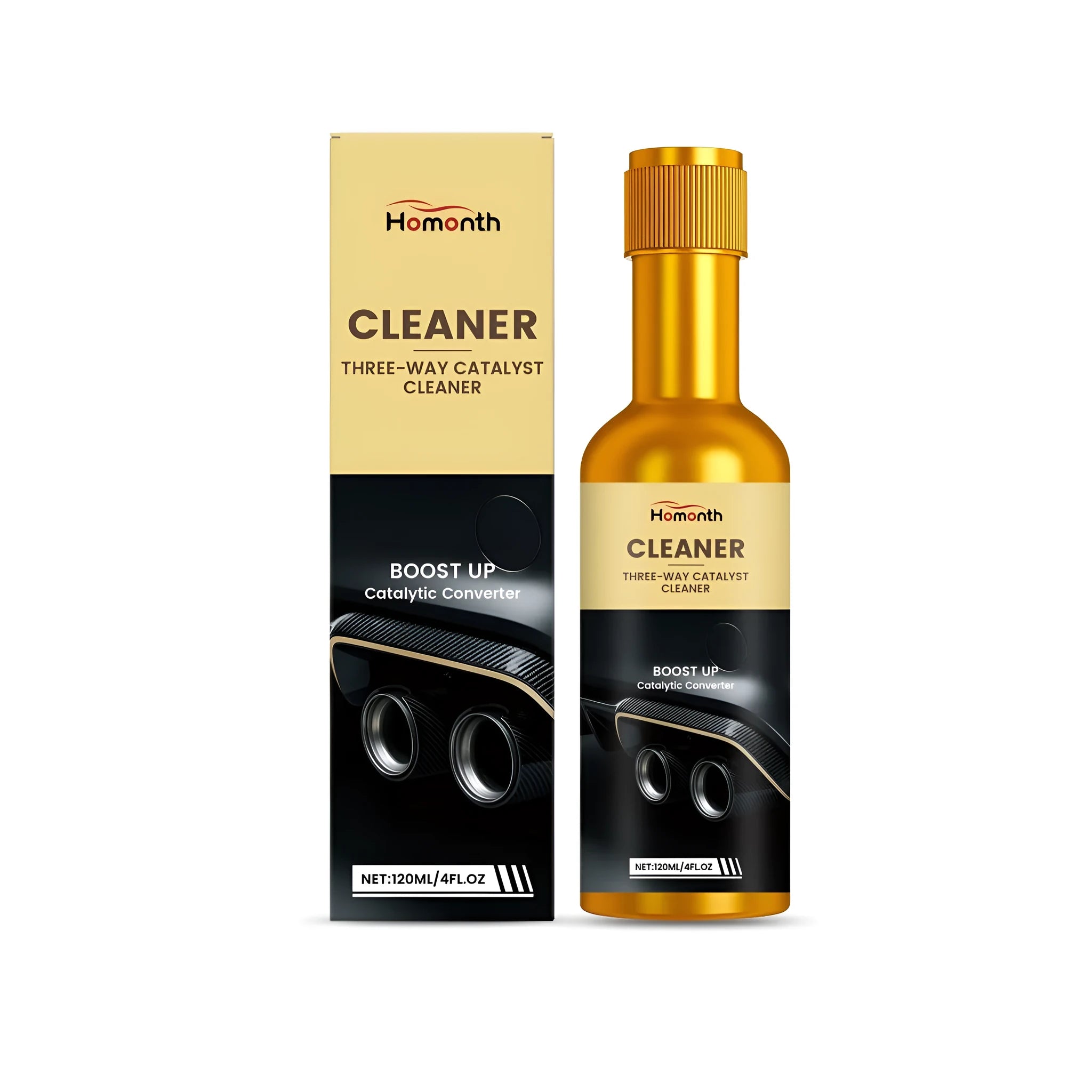 120ml bottle of catalytic converter cleaner fluid for petrol engines.