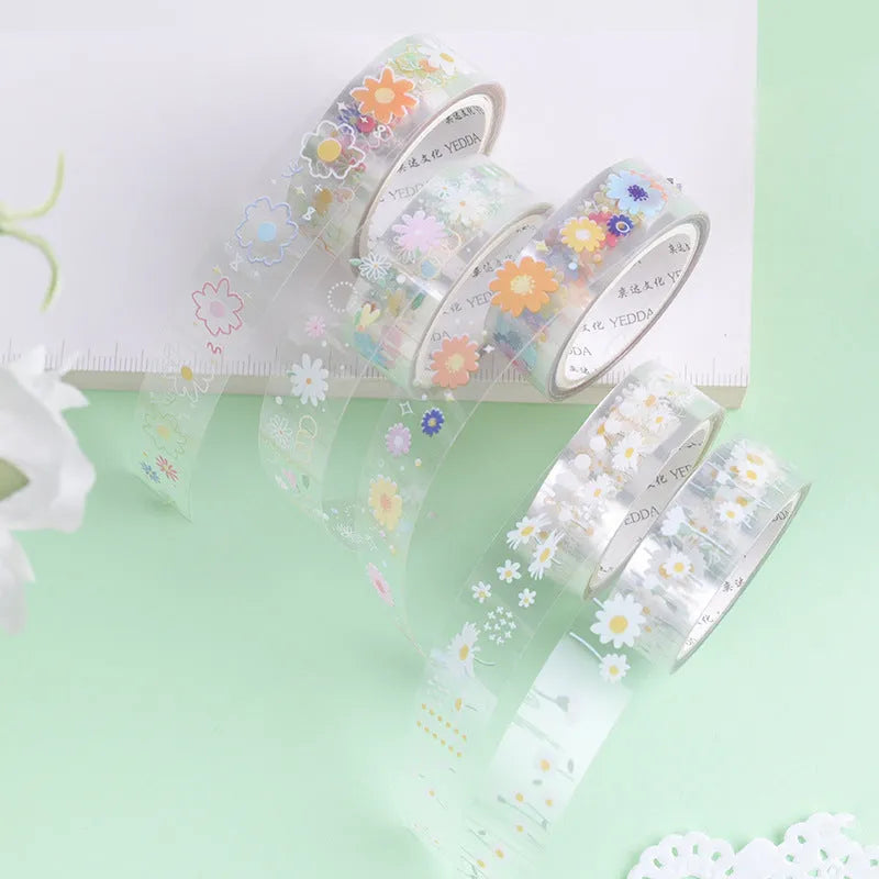 Midsummer Daisy cartoon pattern transparent adhesive tape roll showing 1.5cm width
