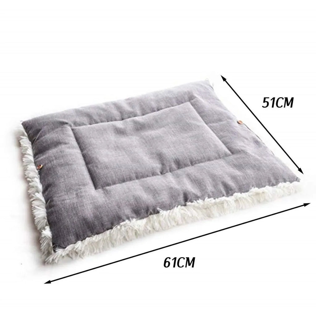 Grey and white pet blanket nest with plush surface and non-slip bottom measuring 61cm by 51cm