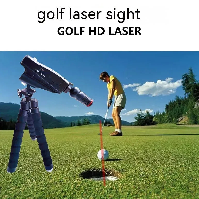 Golf putter laser aiming instrument showing laser projection on putting surface with style option examples