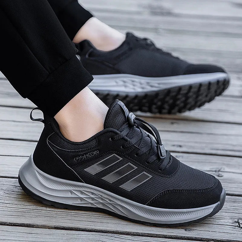 Men's and women's slip-on mom shoes with elastic band and breathable mesh upper in various colours.