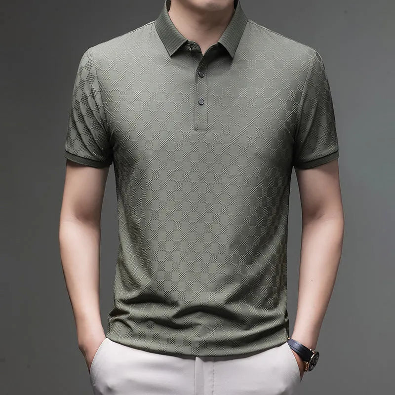 Rhombus brand thin ice silk short sleeve T-shirt with a split hem, shown in black.