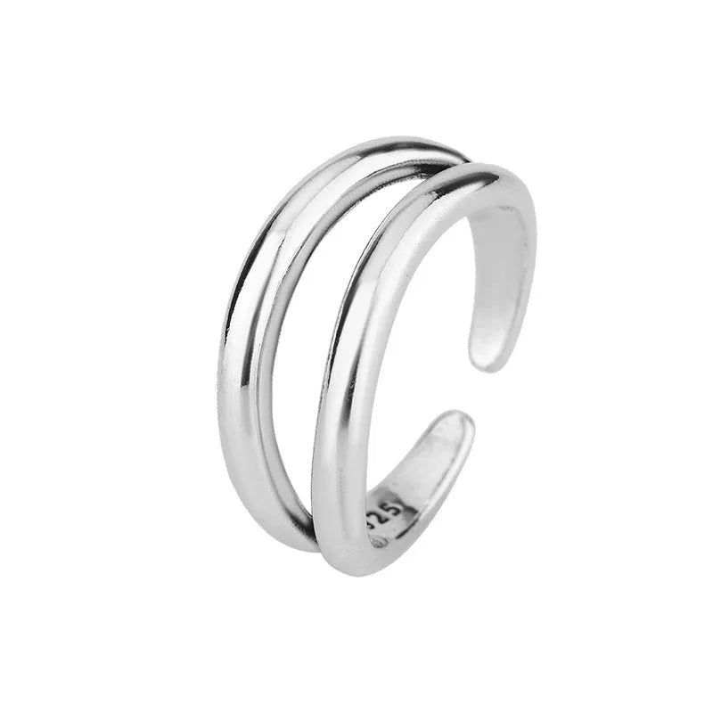 Women's double layer hollow geometry ring in retro electroplated copper with adjustable opening