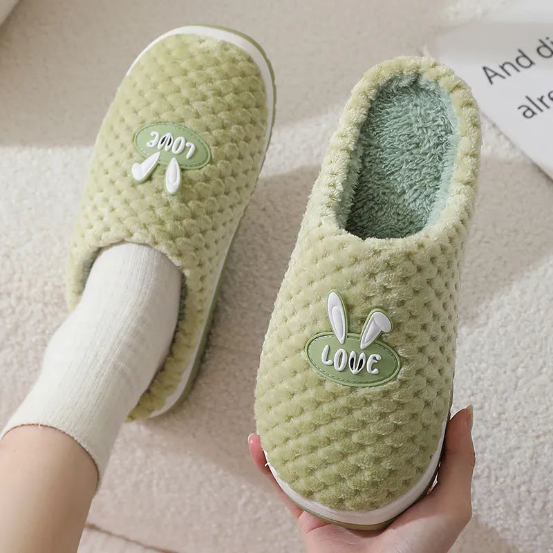 Women's rabbit plaid artificial fur house slippers with non-slip rubber soles in multiple colours