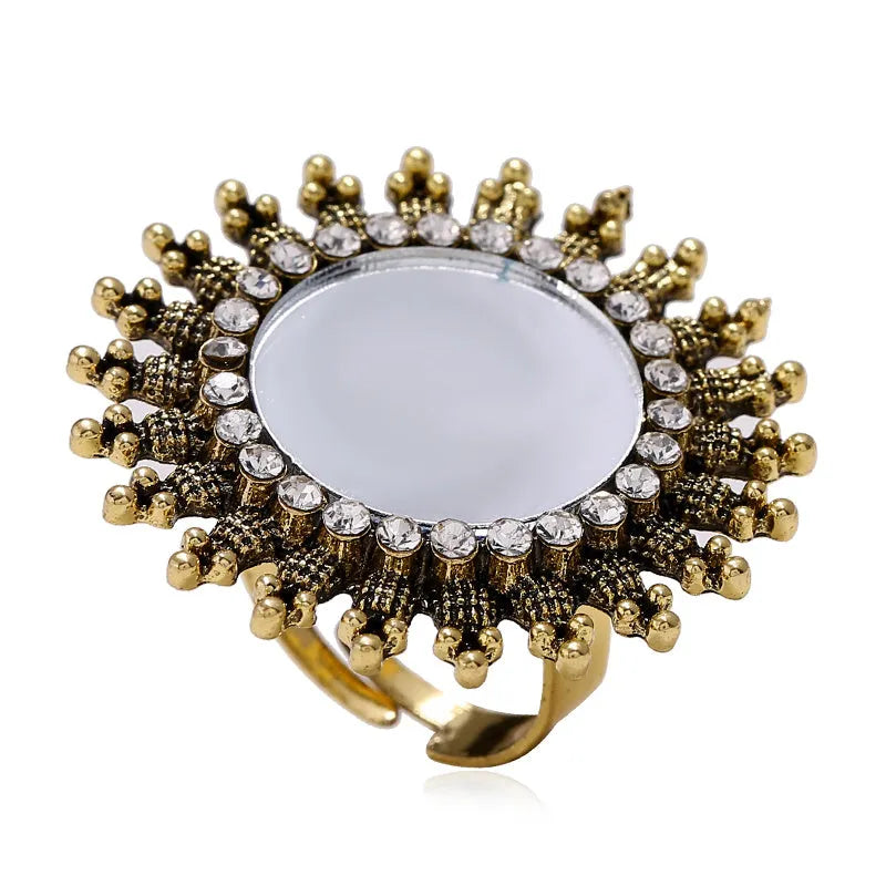 Fashion simple trend zinc alloy diamond ring in gold colour with adjustable band