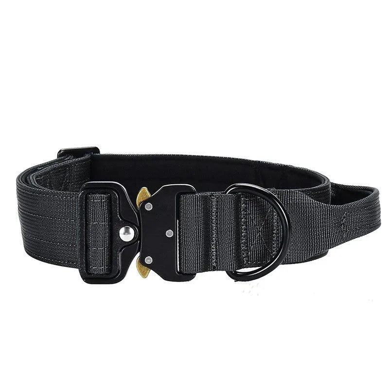 Nylon explosion-proof handle dog collar in black, 1.5-inch width, size M for neck 38-46cm