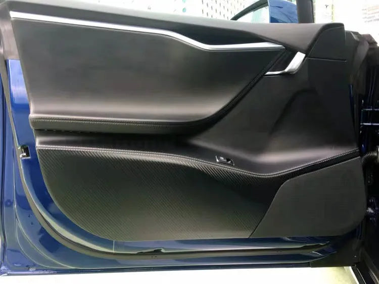 Carbon fibre protective film kit for Tesla Model S door interior control panels