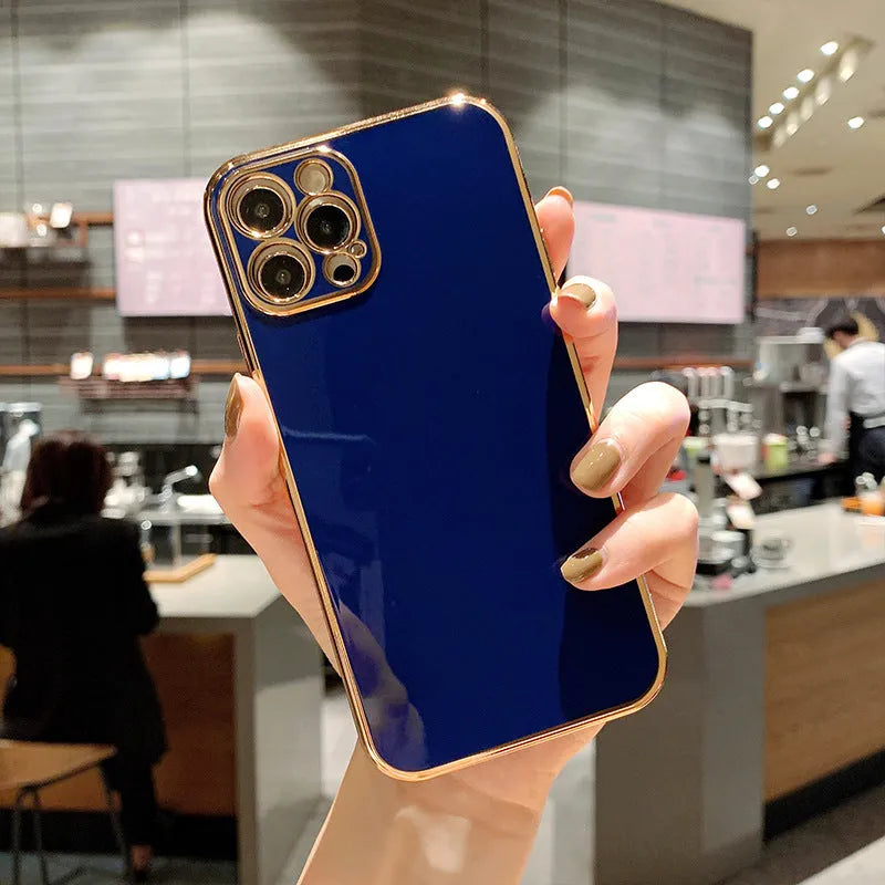 Gold plated cartoon design iPhone case with silicone stripes on TPU material for iPhone protection