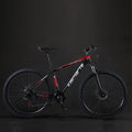 Aluminium alloy mountain bike with disc brakes and front suspension in black and blue colour
