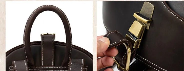 Genuine leather backpack with vintage creative beetle design, large capacity, dark brown colour, 33x18x27cm size