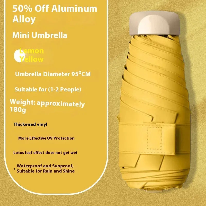 Five-fold compact umbrella with gradient vinyl sunshade canopy and six alloy bones in multiple colour options