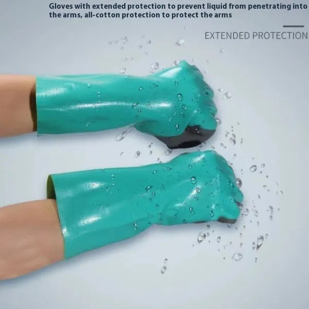Navy blue women's nitrile gloves shown in short and lengthened sleeve versions for fishing and work.
