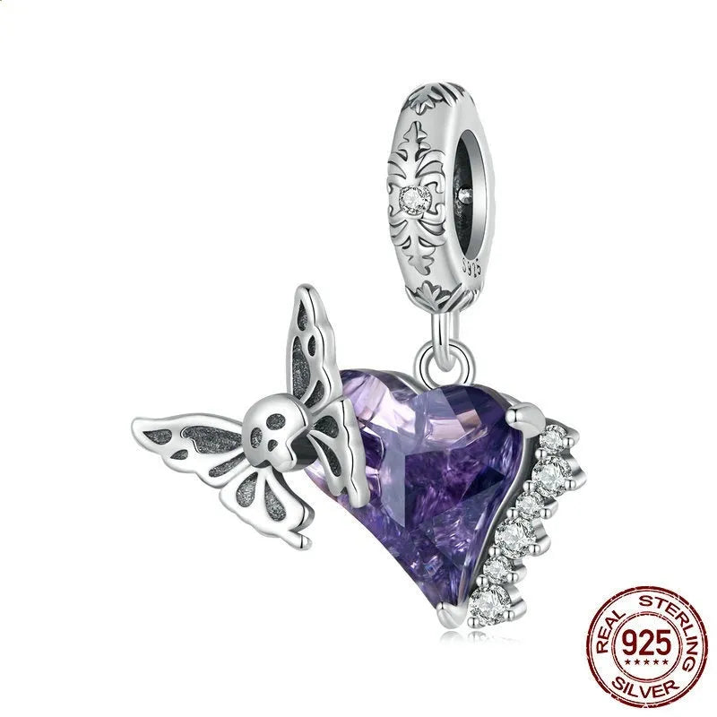 S925 silver skull butterfly pendant bead with inlay detail, 23x14mm, 4.5mm aperture