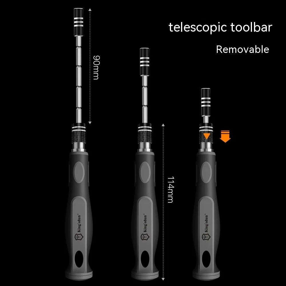 32-in-1 screwdriver tool set with multiple bits in a black plastic storage box.