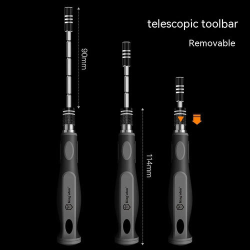 32-in-1 screwdriver tool set with multiple bits in a black plastic storage box.