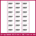 FBA label paper sheets showing ten different grid formats for barcode and serial number labelling