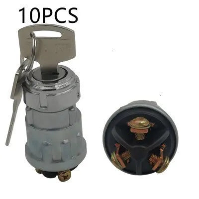 Copper vehicle ignition switch with a key for trucks and forklifts.