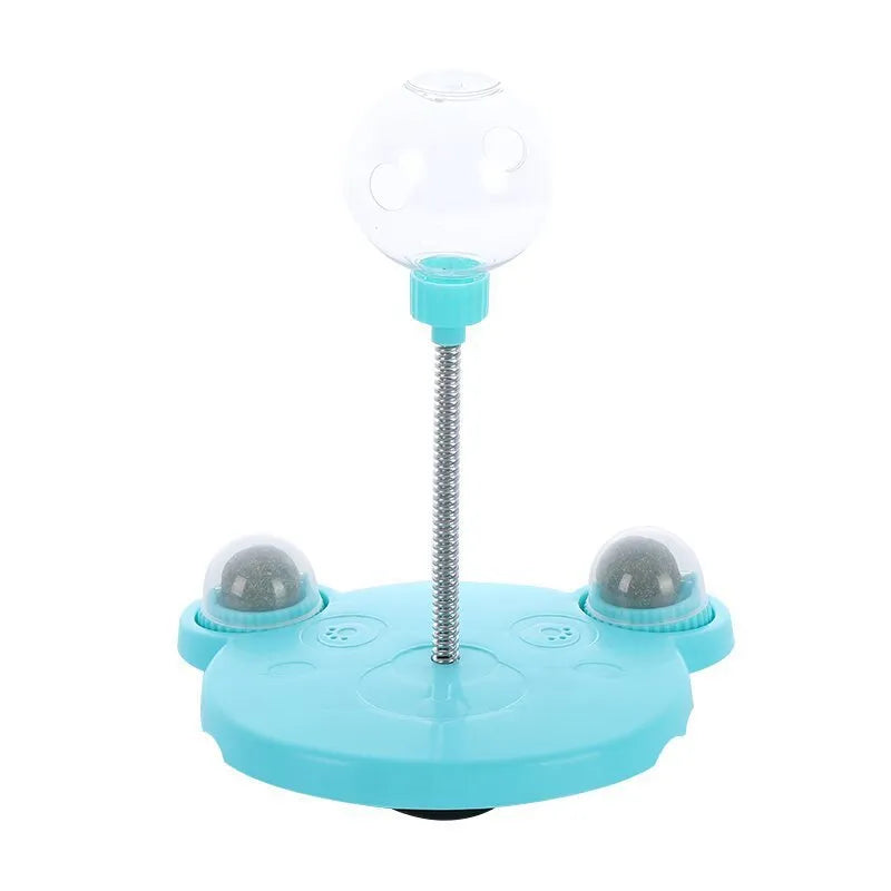 Plastic pet feeder toy with leaking food ball, swing tumbler body, suction cup base, Blue or Pink